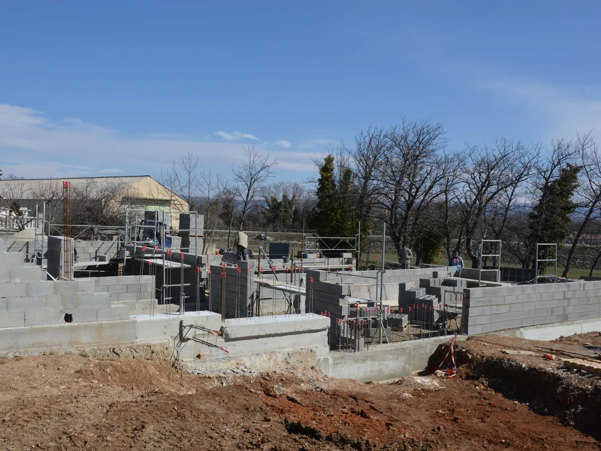 House under construction with new block walls